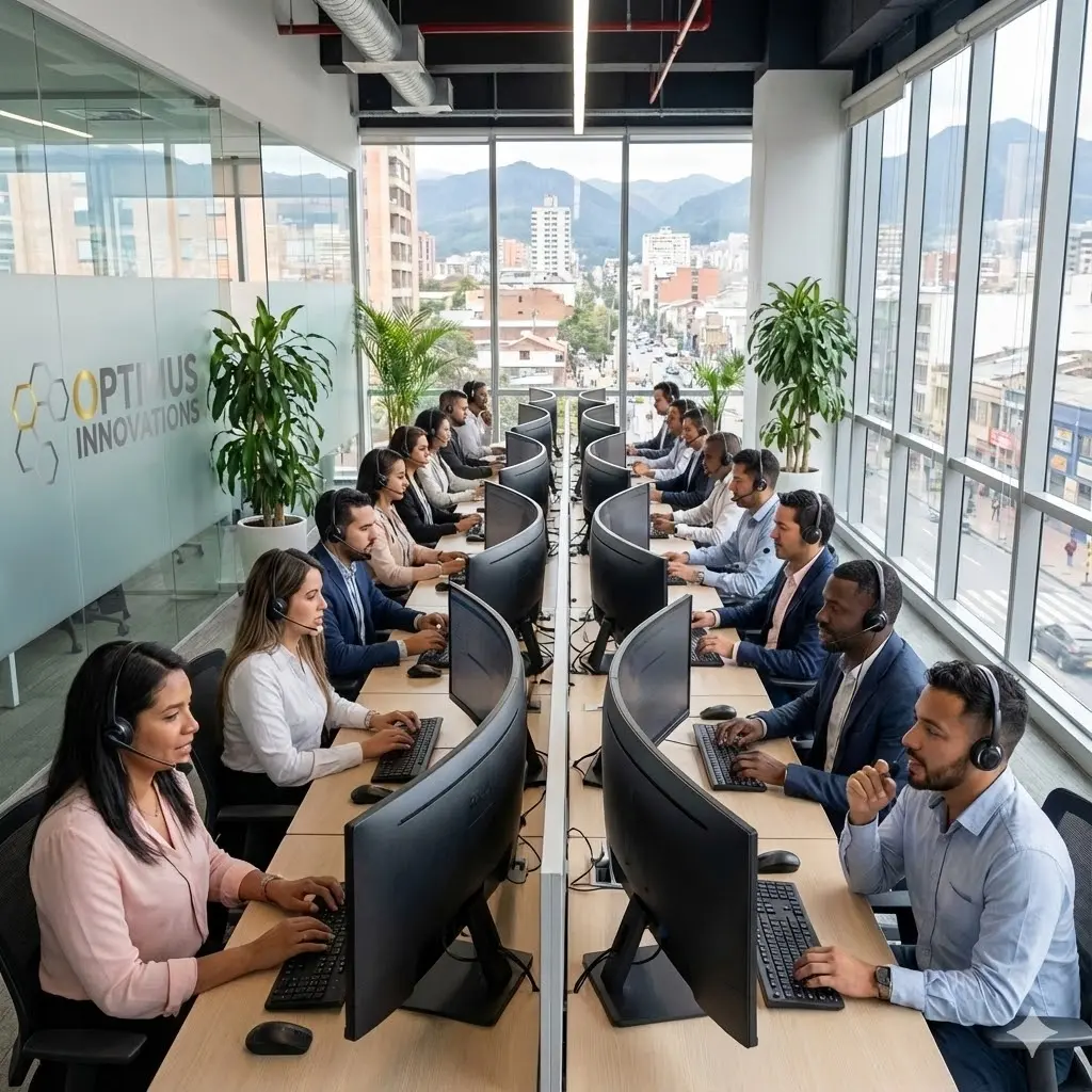 Professional BPO team working in modern office